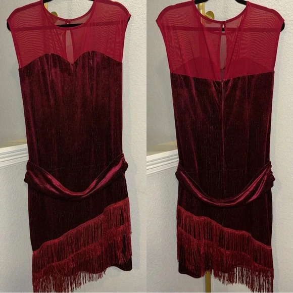 NWOT Unique Vintage Red Velour Flapper Dress - Picture 3 of 4